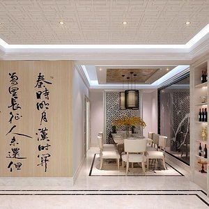 最新現代中式溫馨時尚餐廳手繪墻效果圖