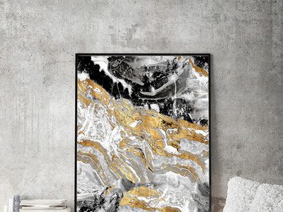 現代北歐金箔畫手繪抽象新中式客廳裝飾畫