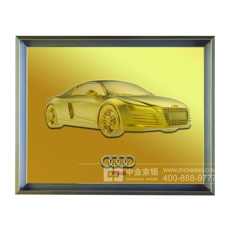銘工工廠_金線雕黃金石_純金銀浮雕畫-中金金銀_奧迪汽車金箔畫定制