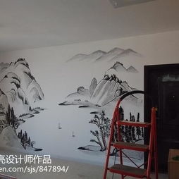 【手繪客廳電視背景墻裝修效果圖】 - 設計本